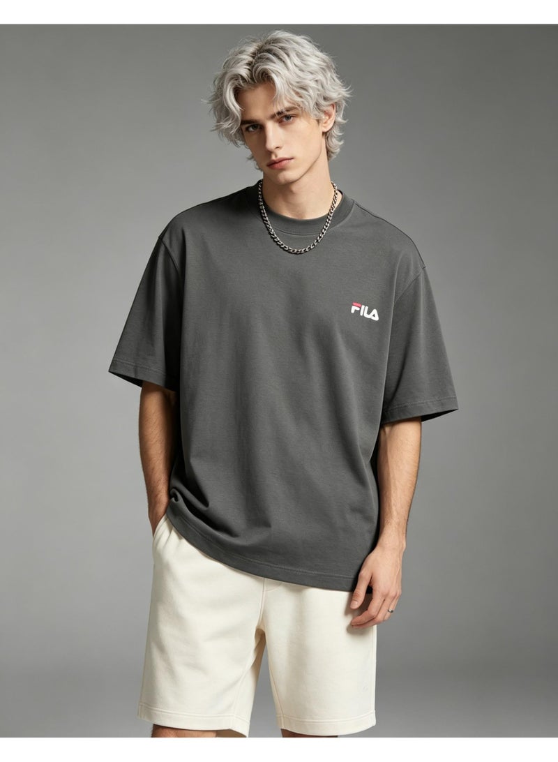 FILA classic round neck short sleeve loose shoulder cotton unisex T-shirt casual Joker top - Image 4