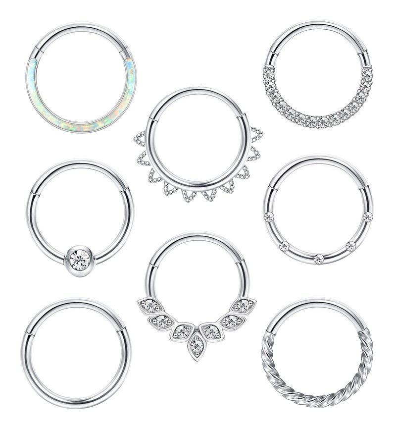 THUNARAZ 18G Nose Rings Hoop Surgical Steel Septum Rings for Women Men Clicker Hinged Septum Cartilage Helix Conch Hoop Daith Piercing Jewelry 8mm - Image 1