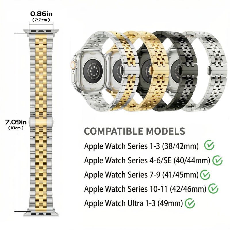 سوار ستانلس ستيل قابل للتعديل متوافق مع ساعات Apple Watch بمقاسات 44 و45 و46 و49 ملم، سوار معدني بديل للرجال والنساء - Image 3