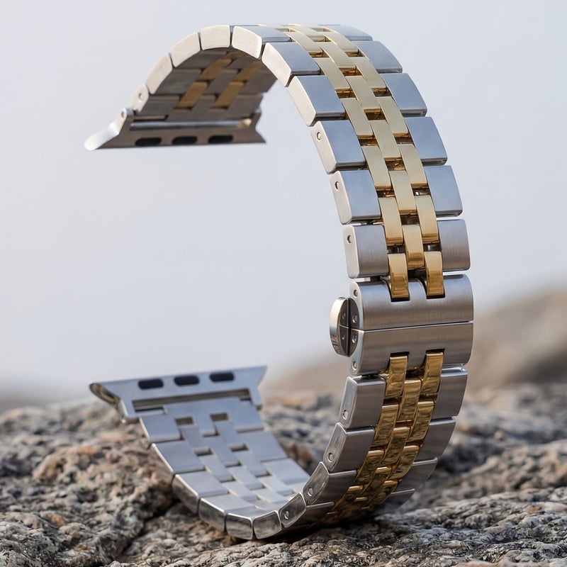 سوار ستانلس ستيل قابل للتعديل متوافق مع ساعات Apple Watch بمقاسات 44 و45 و46 و49 ملم، سوار معدني بديل للرجال والنساء - Image 4