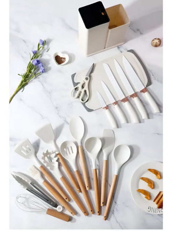 19-Piece Kitchen Utensil and Knife Set, Heat Resistant, Non-Stick Cookware Friendly Cooking Tools, BPA-Free, Easy Clean, Complete Cooking & Baking Accessory Kit | WIDGETS MATRIX - Image 1