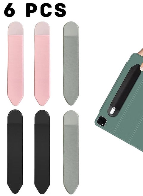 6-Piece Apple Pencil Holder, Stretch Cloth Pen Case for Apple Pencils, Durable Elastic Apple Pencil Sticky Sleeve Pocket for iPad 8.3/9.7/10.2/10.5/11/ 12.9 Inch (Black+Pink+Grey)