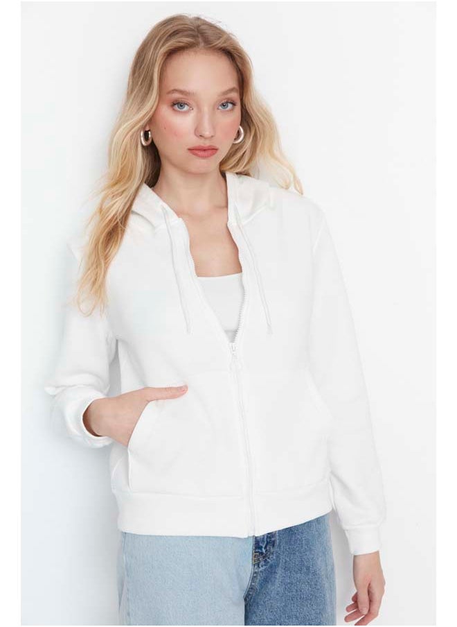 trendyol - Ecru Basic Hooded Fleece Inside Knitted Sweatshirt TWOAW21SW0836 - Image 1