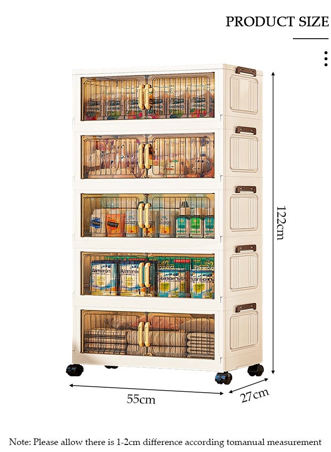 DUNISO 5-layers Drawer Storage Cabinet with Wheels,Large capacity Standing Storage Cabinet Shelf Transparent and Visible Dustproof, Plastic Floor Storage Cabinet Drawer Storage Organizer for Living Room,Bathroom,kitchen,bedroom - Image 2