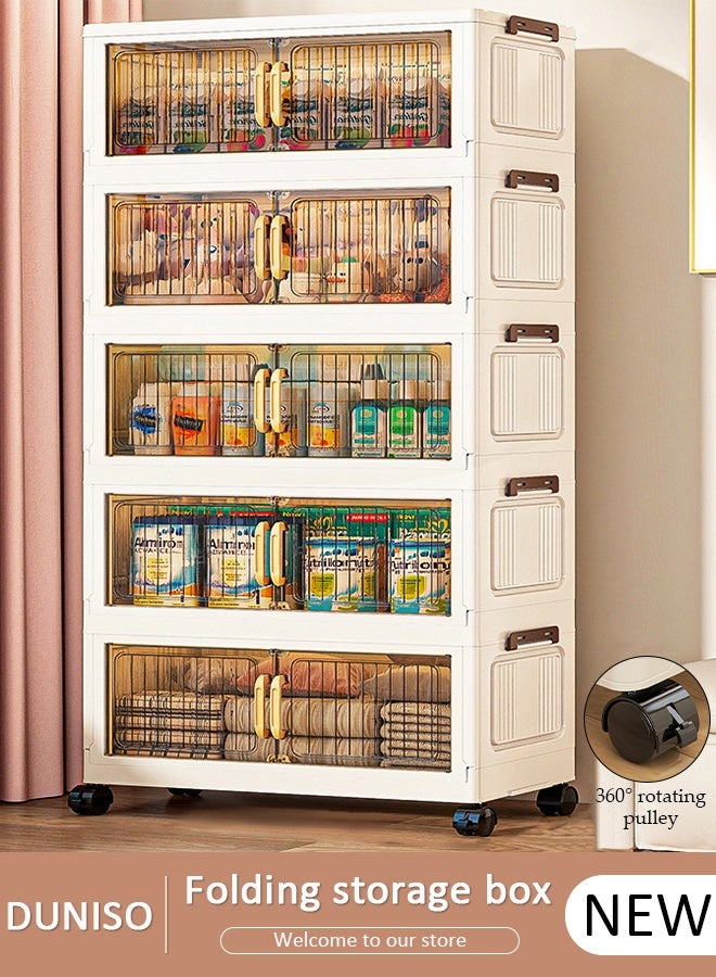 DUNISO 5-layers Drawer Storage Cabinet with Wheels,Large capacity Standing Storage Cabinet Shelf Transparent and Visible Dustproof, Plastic Floor Storage Cabinet Drawer Storage Organizer for Living Room,Bathroom,kitchen,bedroom - Image 1