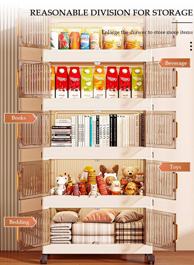 DUNISO 5-layers Drawer Storage Cabinet with Wheels,Large capacity Standing Storage Cabinet Shelf Transparent and Visible Dustproof, Plastic Floor Storage Cabinet Drawer Storage Organizer for Living Room,Bathroom,kitchen,bedroom - Image 4
