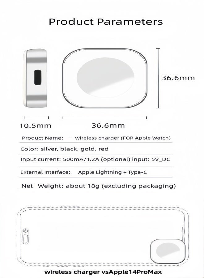 الصفحة الرئيسية شاحن لاسلكي مغناطيسي 5 وات لأجهزة Apple Watch، متوافق مع منافذ Lightning/USB-C. شاحن سفر محمول على شكل سلسلة مفاتيح، مناسب لأجهزة Apple Watch Series 10/9/8/7/6/SE2/SE/5/4/3/2/Ultra 2/Ultra - فضي - Image 4