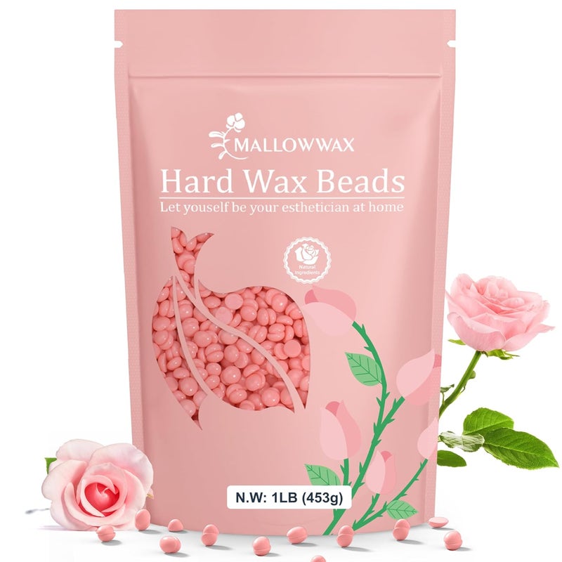 Hard Wax Beads 1LB Pink Rose Wax Beans for Hair Removal Waxing Beads Refill for Sensitive Skin Perfect for Facial Brazilian Upper lip Cheeks and Bikini Waxing at Home for Women Men