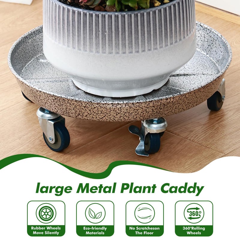 Planterhoma 3 Packs 18 Inch Metal Plant Caddy with Wheels Extra-Large Rolling Plant Stand Heavy-Duty Iron Plant Dolly Casters for Indoor Outdoor Flower Pot Mover Roller Coasters, Silver-Black - Image 4