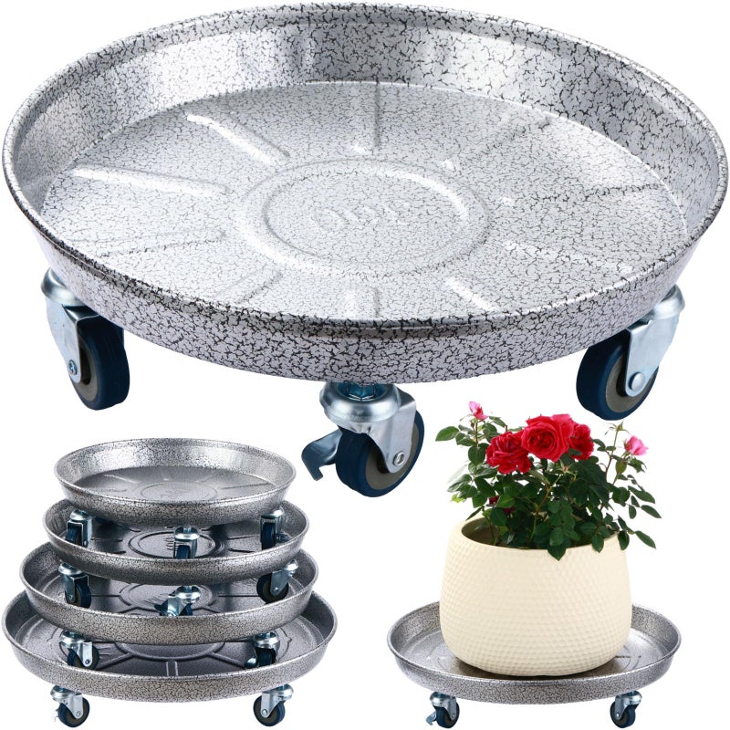 Planterhoma 3 Packs 18 Inch Metal Plant Caddy with Wheels Extra-Large Rolling Plant Stand Heavy-Duty Iron Plant Dolly Casters for Indoor Outdoor Flower Pot Mover Roller Coasters, Silver-Black - Image 1