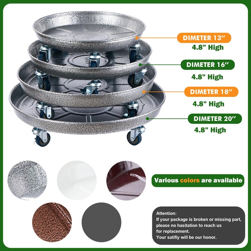 Planterhoma 3 Packs 18 Inch Metal Plant Caddy with Wheels Extra-Large Rolling Plant Stand Heavy-Duty Iron Plant Dolly Casters for Indoor Outdoor Flower Pot Mover Roller Coasters, Silver-Black - Image 3