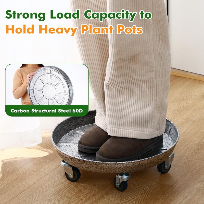Planterhoma 3 Packs 18 Inch Metal Plant Caddy with Wheels Extra-Large Rolling Plant Stand Heavy-Duty Iron Plant Dolly Casters for Indoor Outdoor Flower Pot Mover Roller Coasters, Silver-Black - Image 5