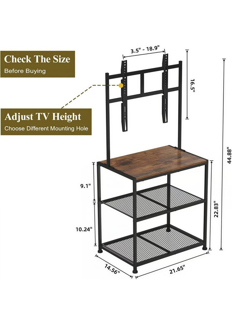 FlashHawk Floor TV Stand with Storage Shelves for 23 32 43 50 Inch TV | Corner TV Table | TV Stand with Mount for Majlis Bedroom Gaming Room - Rustic Brown - Image 2