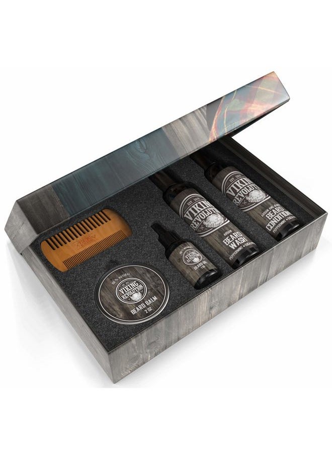 Viking Revolution Ultimate Beard Care Conditioner Kit - Beard Grooming Kit for Men Softens, Smoothes and Soothes Beard Itch- Contains Beard Wash & Conditioner, Beard Oil, Beard Balm and Beard Comb- Classic Set  - Image 5