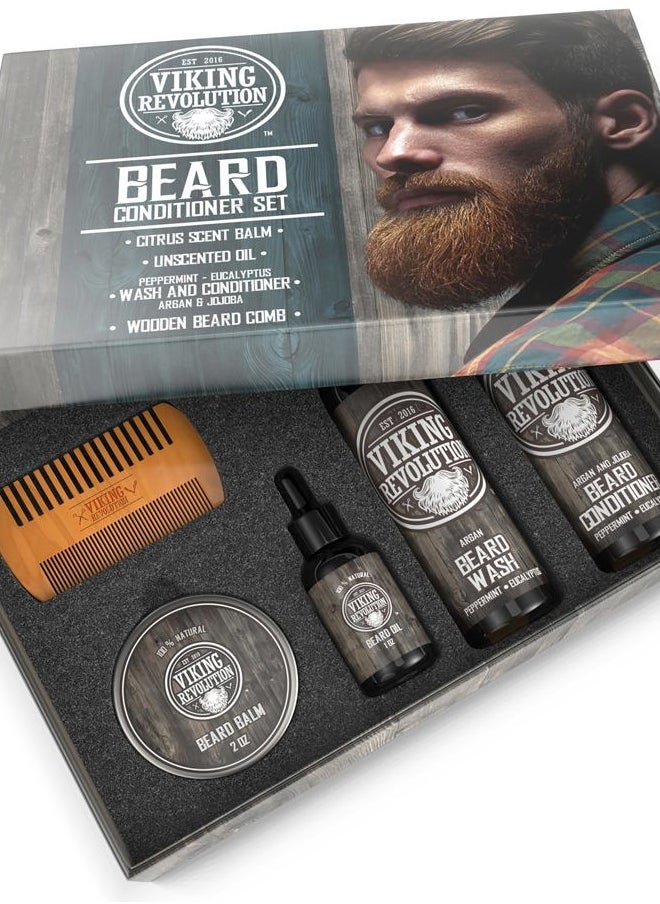 Viking Revolution Ultimate Beard Care Conditioner Kit - Beard Grooming Kit for Men Softens, Smoothes and Soothes Beard Itch- Contains Beard Wash & Conditioner, Beard Oil, Beard Balm and Beard Comb- Classic Set  - Image 4