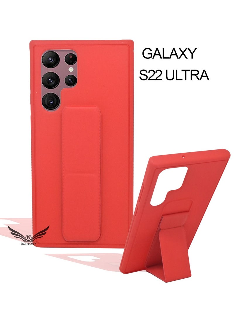 BORTONY Premium Silicone Hand Strap Grip, Car Mount Kickstand And Finger Grip Case Cover For Samsung Galaxy S22 Ultra - Image 1