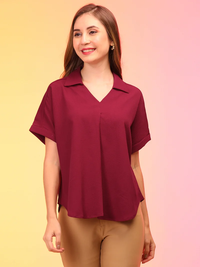 Women Collar V-Neck Workwear Shirt Style Top
