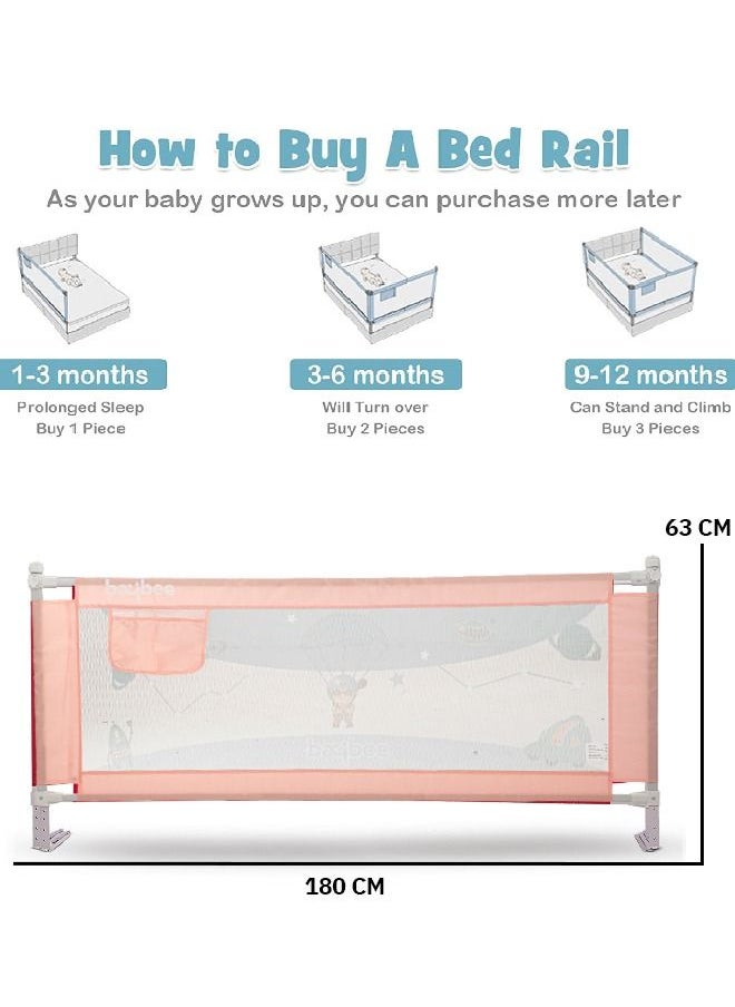 BAYBEE Bed Rail Guard Barrier For Baby Portable Safety Foldable Adjustable Height Falling Protector Fence Bedrail Single Side For Toddler 180 X 63Cm Pink  - Image 3