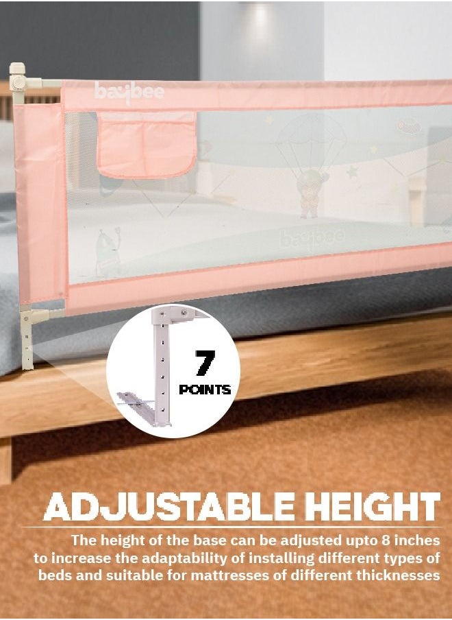 BAYBEE Bed Rail Guard Barrier For Baby Portable Safety Foldable Adjustable Height Falling Protector Fence Bedrail Single Side For Toddler 180 X 63Cm Pink  - Image 4