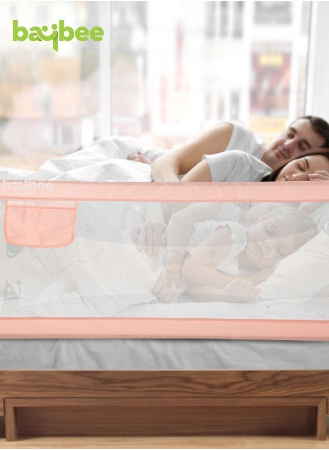 BAYBEE Bed Rail Guard Barrier For Baby Portable Safety Foldable Adjustable Height Falling Protector Fence Bedrail Single Side For Toddler 180 X 63Cm Pink  - Image 2