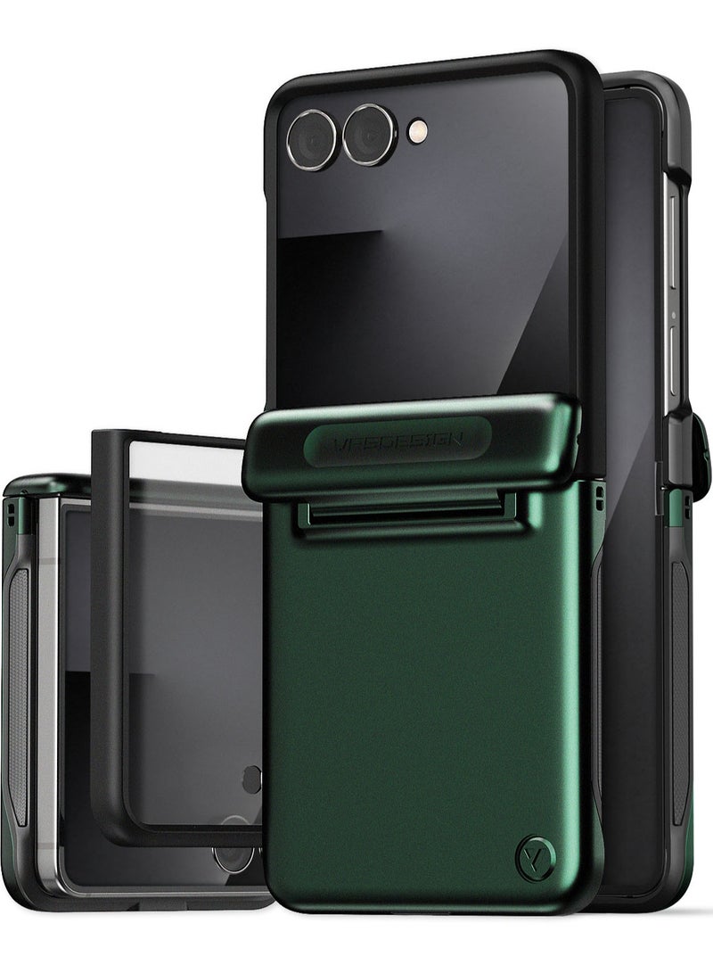 VRS Design Terra Guard Modern Samsung Galaxy Z Flip 7 Case Cover (2025) with [Built-in Screen Protector] and Hinge Protection - Metallic Green - Image 1