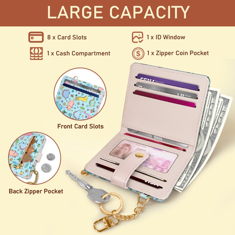 Jogjam Cute Dinosaur Rfid Girls Girly Teen Wallet, Small Slim Thin Compact Travel Credit Card Women Wallet, PU Leather Bifold Cash Zipper Coin Pocket ID Window for Female Ladies Gifts - Image 4