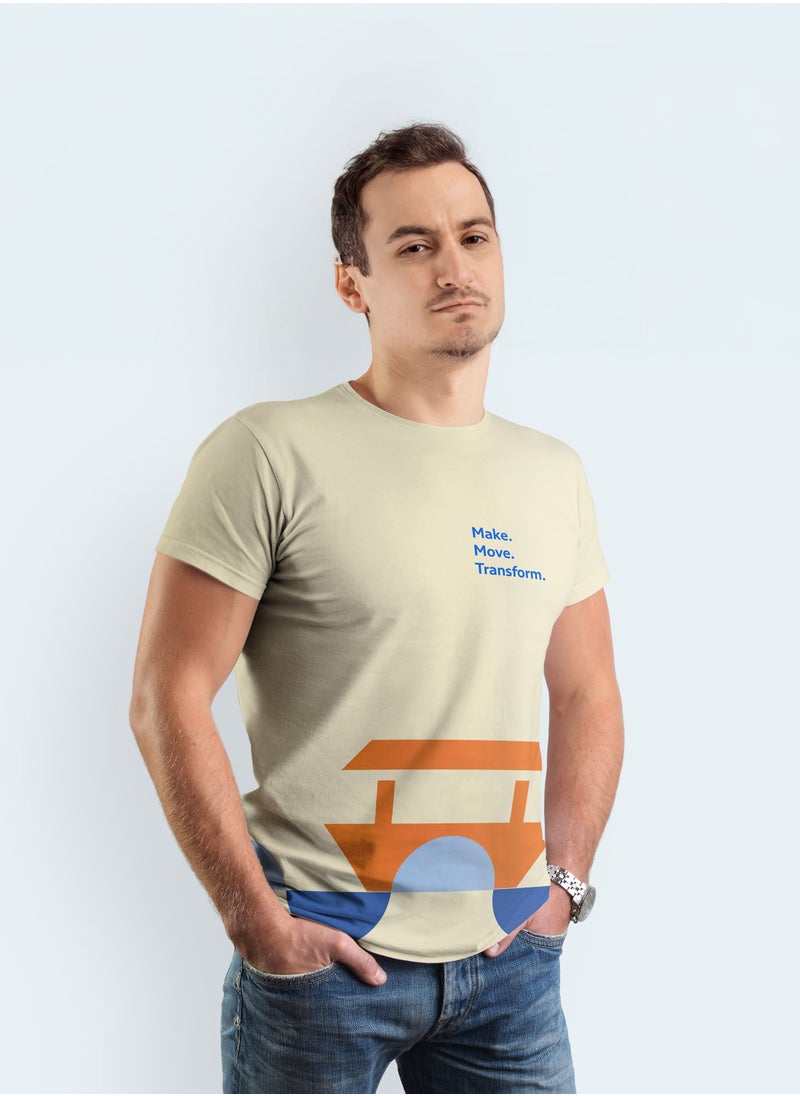 RTA T-Shirt – Beige Make, Move & Transform | Premium 40s PC Interlock Fabric with Bio-Wash Silicon Finish | Stylish & Comfortable