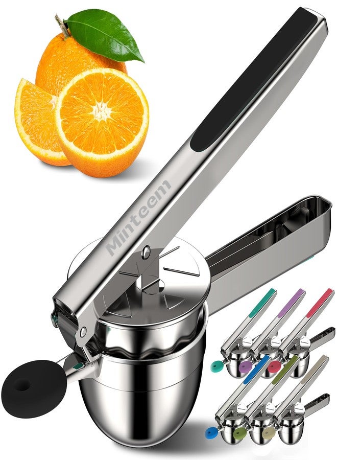 Minteem Large Stainless Steel Lemon Squeezer, Lime and Citrus Juicer with Silicone Handles, Sturdy Max Extraction Hand Juicer Lemon Squeezer Gets Every Last Drop, Black - Image 1