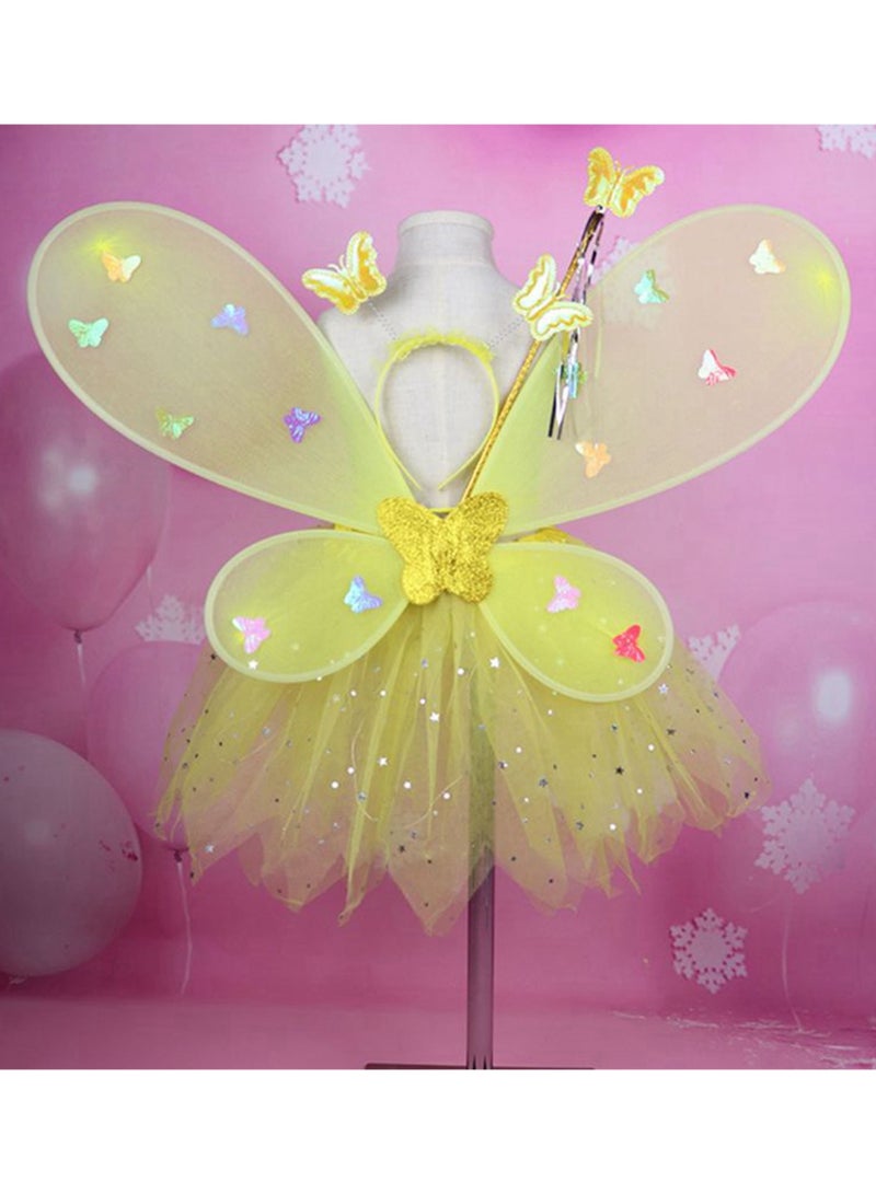 Excefore Light Up Fairy Costume Set, 4Pcs Includes LED Tutu Skirt, erfly Fairy Wings erfly Wand, Headband,  Wings erfly Wings Costume, for  Costume Birthday Party Decoration - Image 4