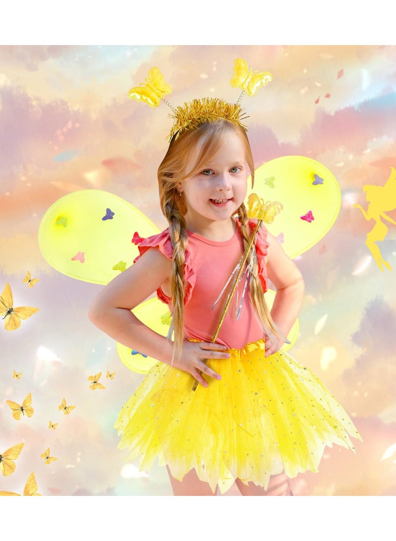 Excefore Light Up Fairy Costume Set, 4Pcs Includes LED Tutu Skirt, erfly Fairy Wings erfly Wand, Headband,  Wings erfly Wings Costume, for  Costume Birthday Party Decoration - Image 1