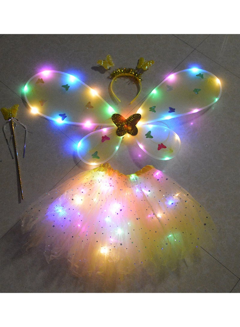 Excefore Light Up Fairy Costume Set, 4Pcs Includes LED Tutu Skirt, erfly Fairy Wings erfly Wand, Headband,  Wings erfly Wings Costume, for  Costume Birthday Party Decoration - Image 2