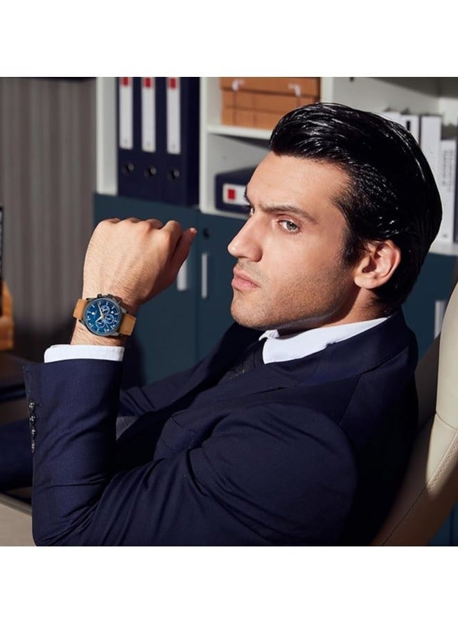 Sapphero Mens Watches Multifunction Chronograph Date Quartz Watch for Men Brown Leather Band Analog Wrist Watch Gift for Men Casual Business - Image 3
