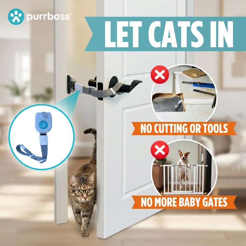 Purrboss Adjustable Cat Door Latch to Keep Rooms Accessible for Pets DogProof Pet Gate Alternative for Feeding Litter Box Areas Strongest Portable No Tools or Adhesives - Image 3