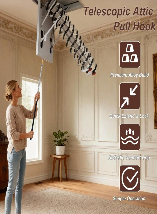 Attic Pull Down Hook-Ladder Pull Down System Kit Includes 1 Attic Extension Rod up to 40 Inches and Storage Hook Handle Parts Tool - Image 3