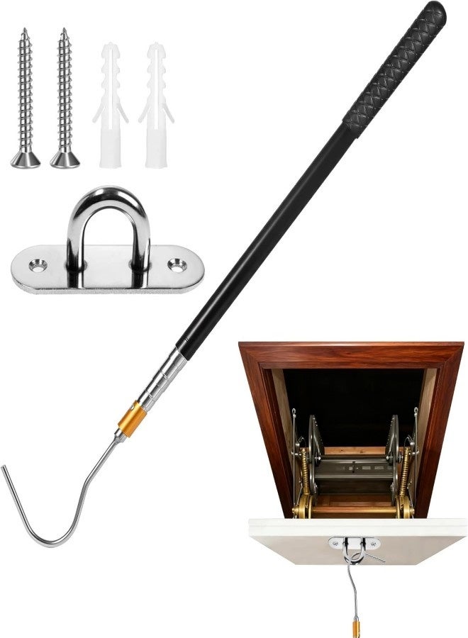 Attic Pull Down Hook-Ladder Pull Down System Kit Includes 1 Attic Extension Rod up to 40 Inches and Storage Hook Handle Parts Tool - Image 1