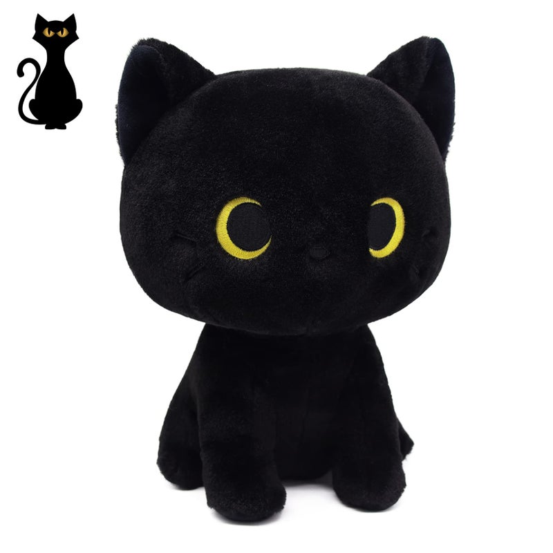 LSYDCARM Black Cat Plush, 8inch Cute Cat Stuffed Animals Plushies for Girls, Kawaii Kitten Plushie Soft Cuddle Pillow for Kids, Birthday Gift for Kids Boys Girls, Easter Gifts - Image 1
