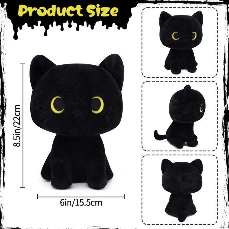 LSYDCARM Black Cat Plush, 8inch Cute Cat Stuffed Animals Plushies for Girls, Kawaii Kitten Plushie Soft Cuddle Pillow for Kids, Birthday Gift for Kids Boys Girls, Easter Gifts - Image 3