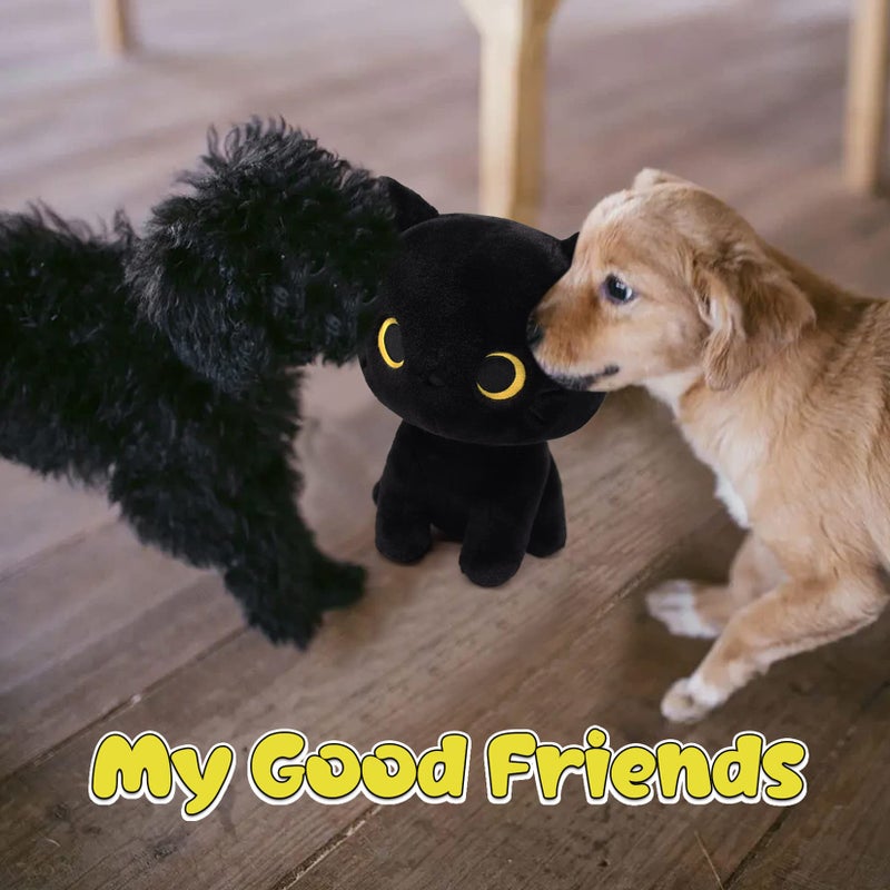 LSYDCARM Black Cat Plush, 8inch Cute Cat Stuffed Animals Plushies for Girls, Kawaii Kitten Plushie Soft Cuddle Pillow for Kids, Birthday Gift for Kids Boys Girls, Easter Gifts - Image 2
