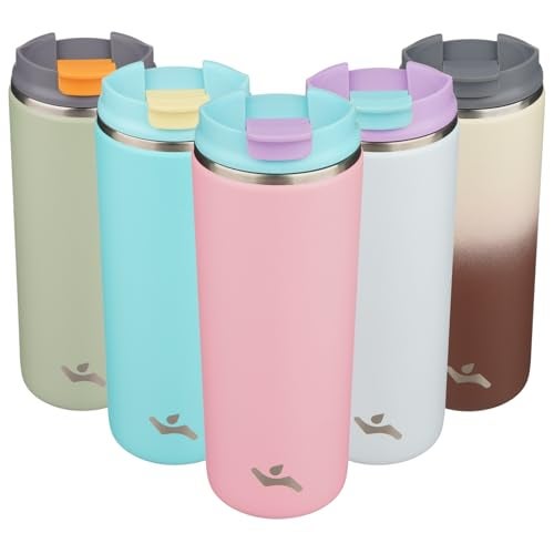 Konokyo Tumbler with Lid, 16 oz Travel Coffee Mug Double Wall Vacuum Stainless Steel Thermal Metal Cup Insulated Water Bottle,Pink - Image 1