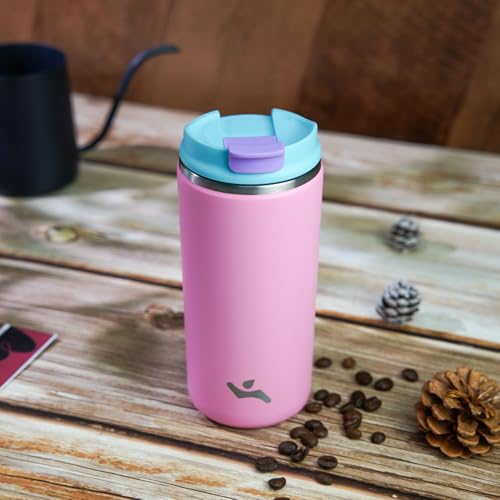 Konokyo Tumbler with Lid, 16 oz Travel Coffee Mug Double Wall Vacuum Stainless Steel Thermal Metal Cup Insulated Water Bottle,Pink - Image 5