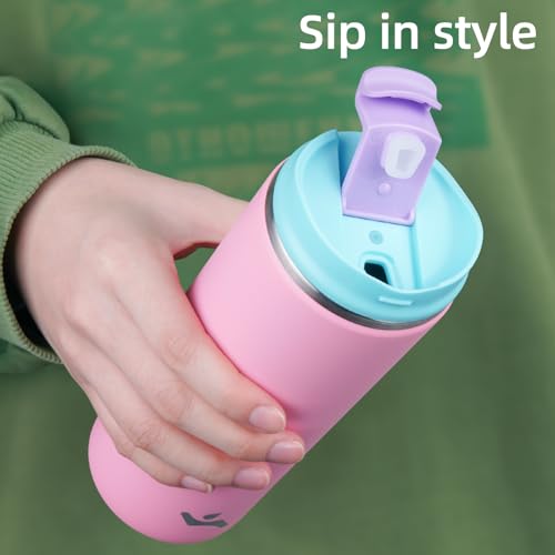 Konokyo Tumbler with Lid, 16 oz Travel Coffee Mug Double Wall Vacuum Stainless Steel Thermal Metal Cup Insulated Water Bottle,Pink - Image 3