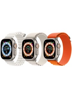 IAF Silicone Ocean Strap, Snow White Nylon G-hook Loop Strap, White and Nylon G-hook Loop Strap, Orange for Apple Watch Ultra 8/49mm Set of 3 