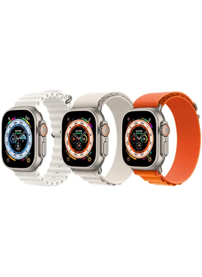 IAF - Silicone Ocean Strap, Snow White Nylon G-hook Loop Strap, White and Nylon G-hook Loop Strap, Orange for Apple Watch Ultra 8/49mm Set of 3 - Image 1