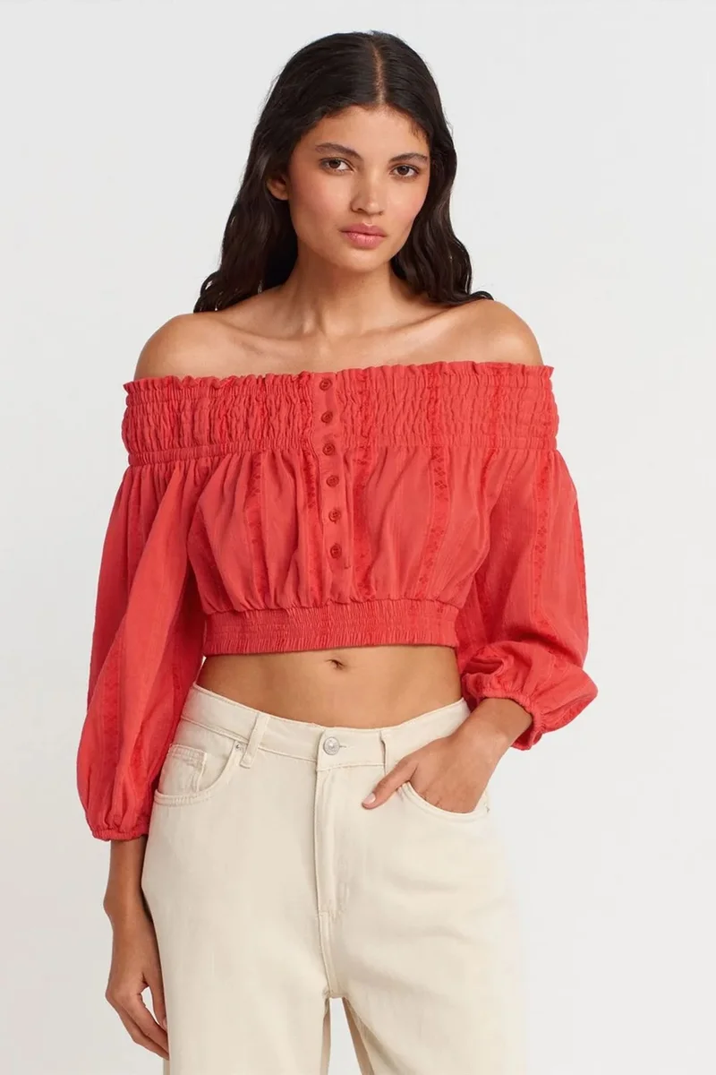 DILVIN Off-shoulder Crop Blouse