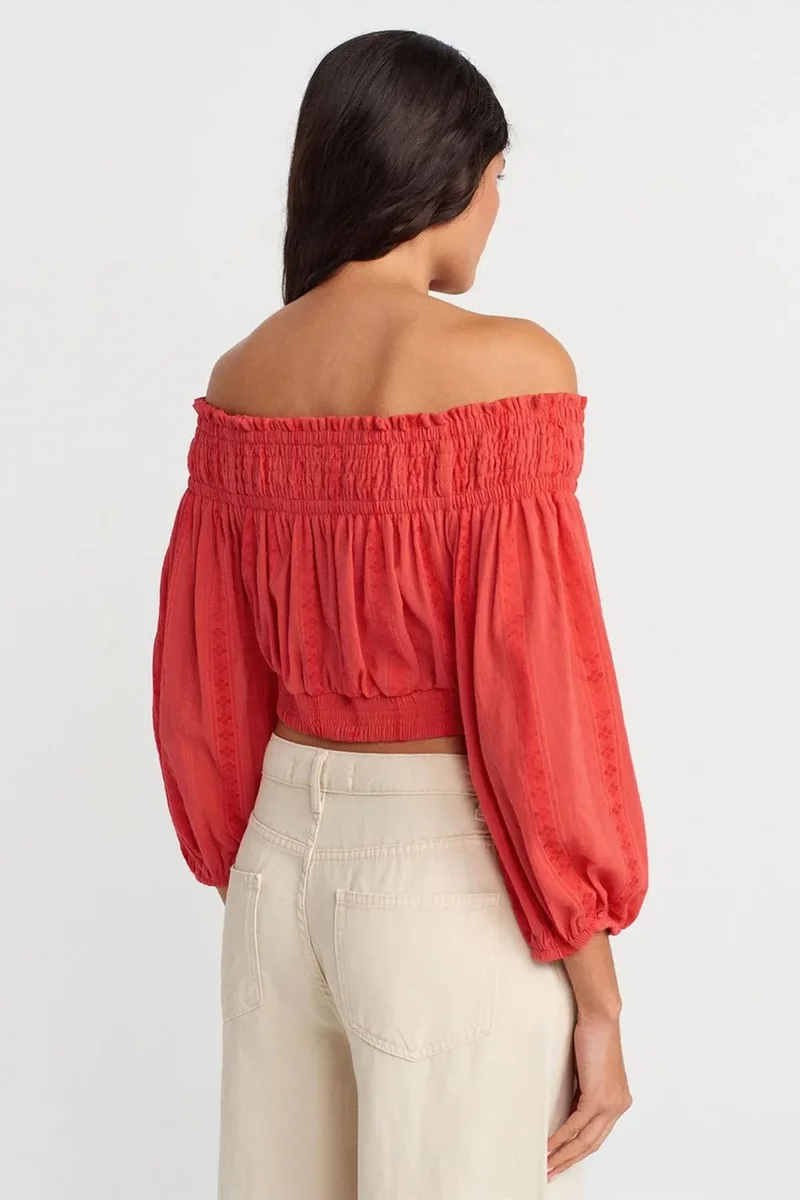 Dilvin Brick Red DILVIN Off-shoulder Crop Blouse for Women | Best Price UAE
