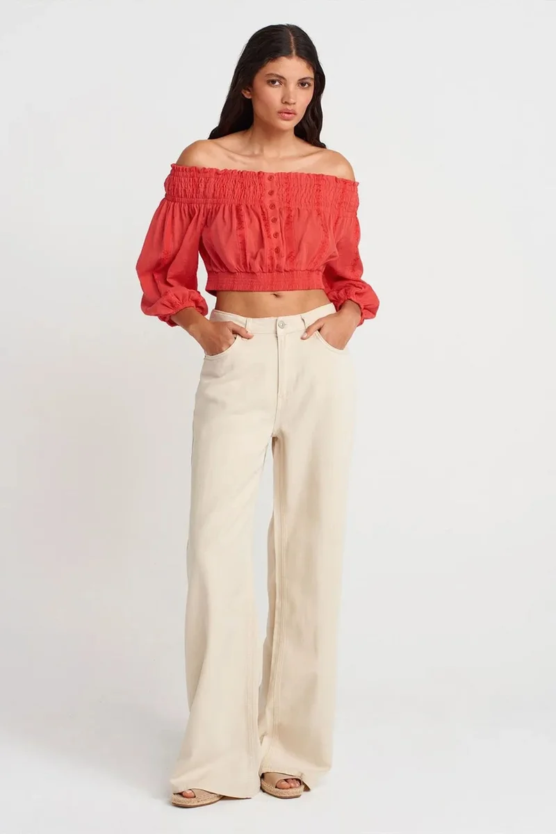 Dilvin Brick Red DILVIN Off-shoulder Crop Blouse for Women | Best Price UAE
