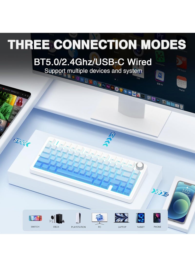 AULA AULA F75 Wireless Mechanical Gaming Keyboard – 75% Compact Gasket Mount – Tri-Mode Bluetooth 5.0/2.4G/USB-C – Hot-Swappable LEOBOG Reaper Switches – RGB Backlit – Long Battery Life – Ultra-Fast Response for PC/Mac – (Cloud Blue)  - Image 3