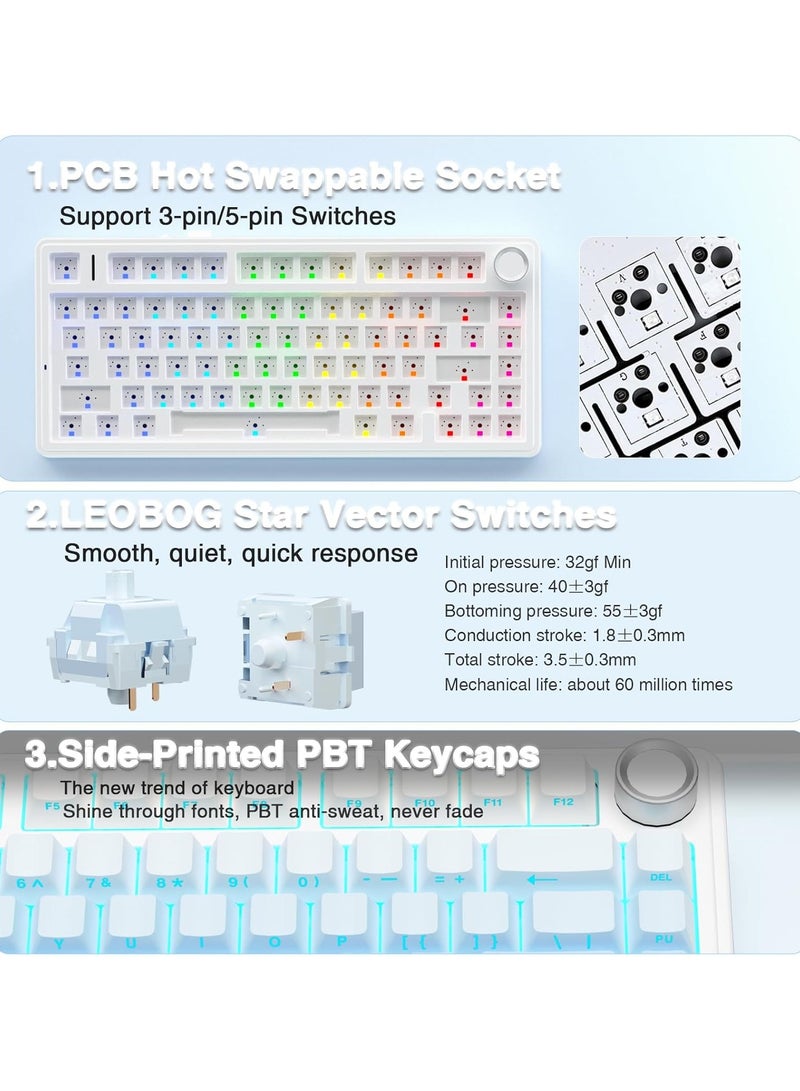 AULA AULA F75 Wireless Mechanical Gaming Keyboard – 75% Compact Gasket Mount – Tri-Mode Bluetooth 5.0/2.4G/USB-C – Hot-Swappable LEOBOG Reaper Switches – RGB Backlit – Long Battery Life – Ultra-Fast Response for PC/Mac – (Cloud Blue)  - Image 5