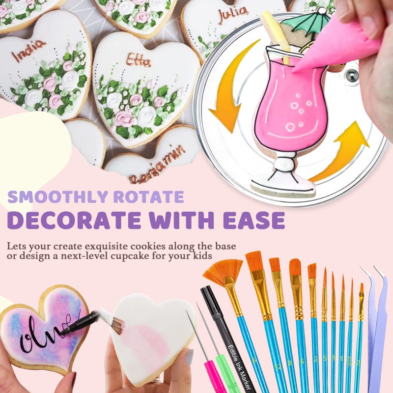 LUSHYUM مجموعة تزيين البسكويت من Lushyum مكونة من 118 قطعة مع حقيبة تخزين وأكياس أنابيب السكر الملكية ونصائح مجموعة لوازم تزيين القرص الدوار للأطفال وعطلات عيد الميلاد وعيد الحب - Image 5