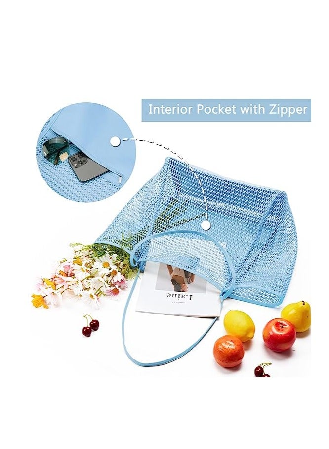 SYOSI Mesh Beach Bag for Women, Large Tote Bag Lightweight Foldable Beach Tote with Zipper Pocket for Women Vacation Beach Pool Trip - Image 2